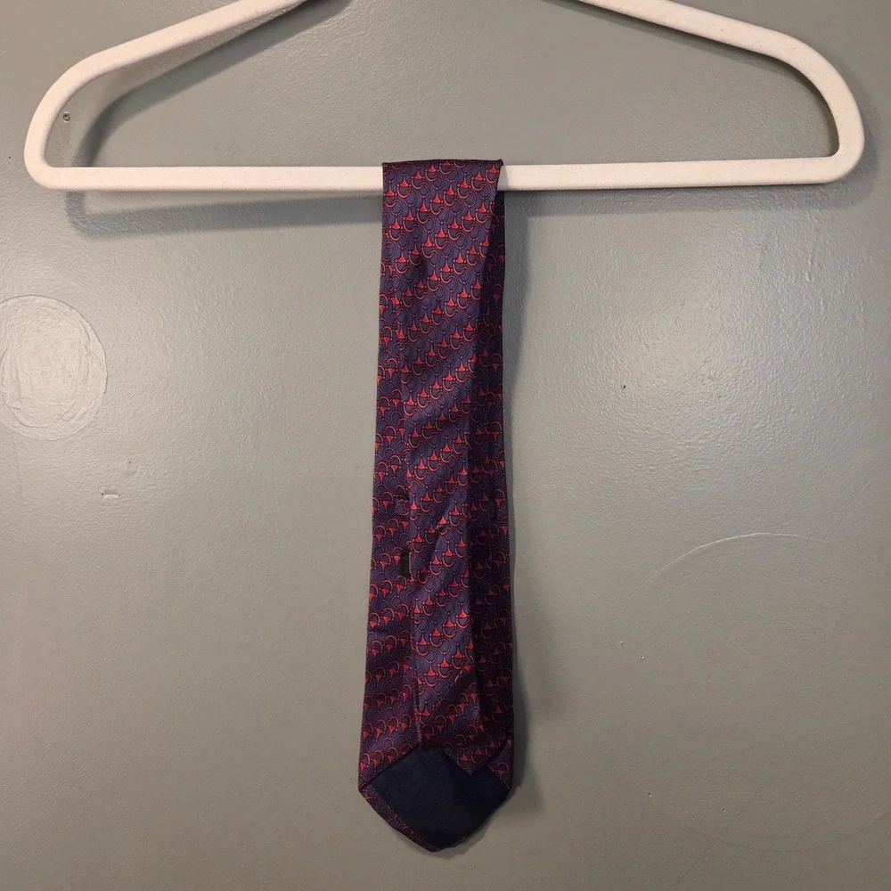 Vintage Gucci 100% Silk Necktie Horsebit Pattern, Made In Italy, Red Blue